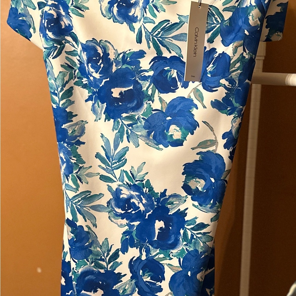 Calvin Klein White and Blue Floral Dress
